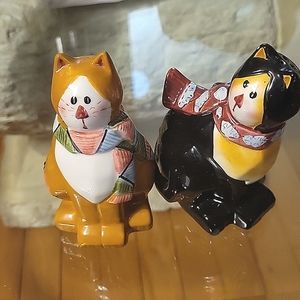 Cute pair of cats with astonished faces, salt and pepper shaker